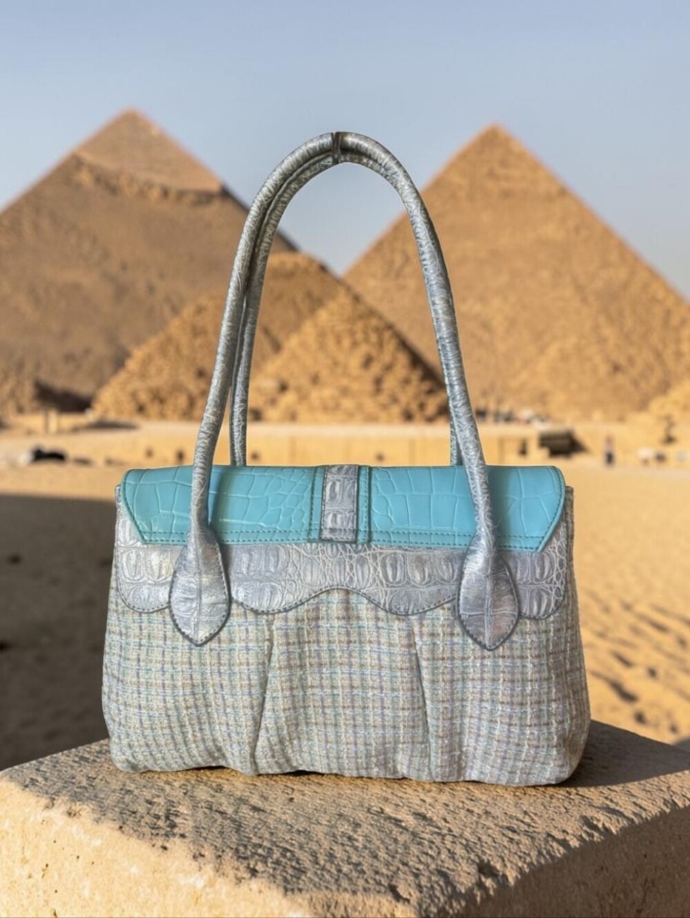 SHARIF! NWOT! Blue Multi-Python & Croc Embossed Leather Shoulder Bag/ Wristlet - Picture 3 of 13